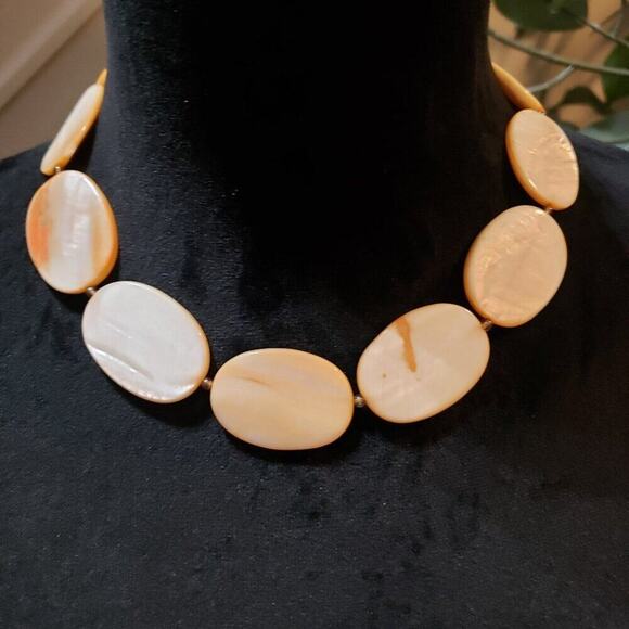 Womens Fashion BeigeBone Discs Beaded Necklace Jewelry with Toggle Clasp - Picture 1 of 6